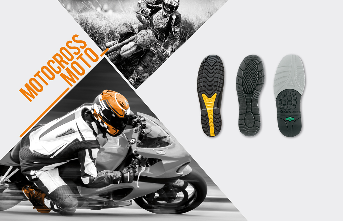 Motocross and motorcycling sole units beside racing photography