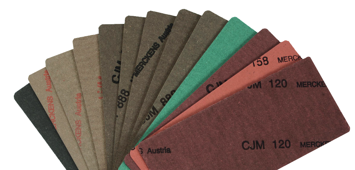 The Merckens shankboard grades fanned out, each printed with its grade name