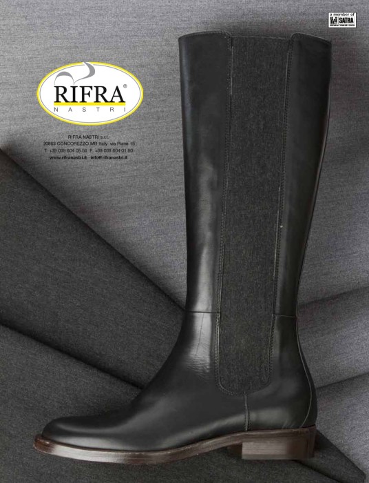Tall black riding boot with a full-height side elastic